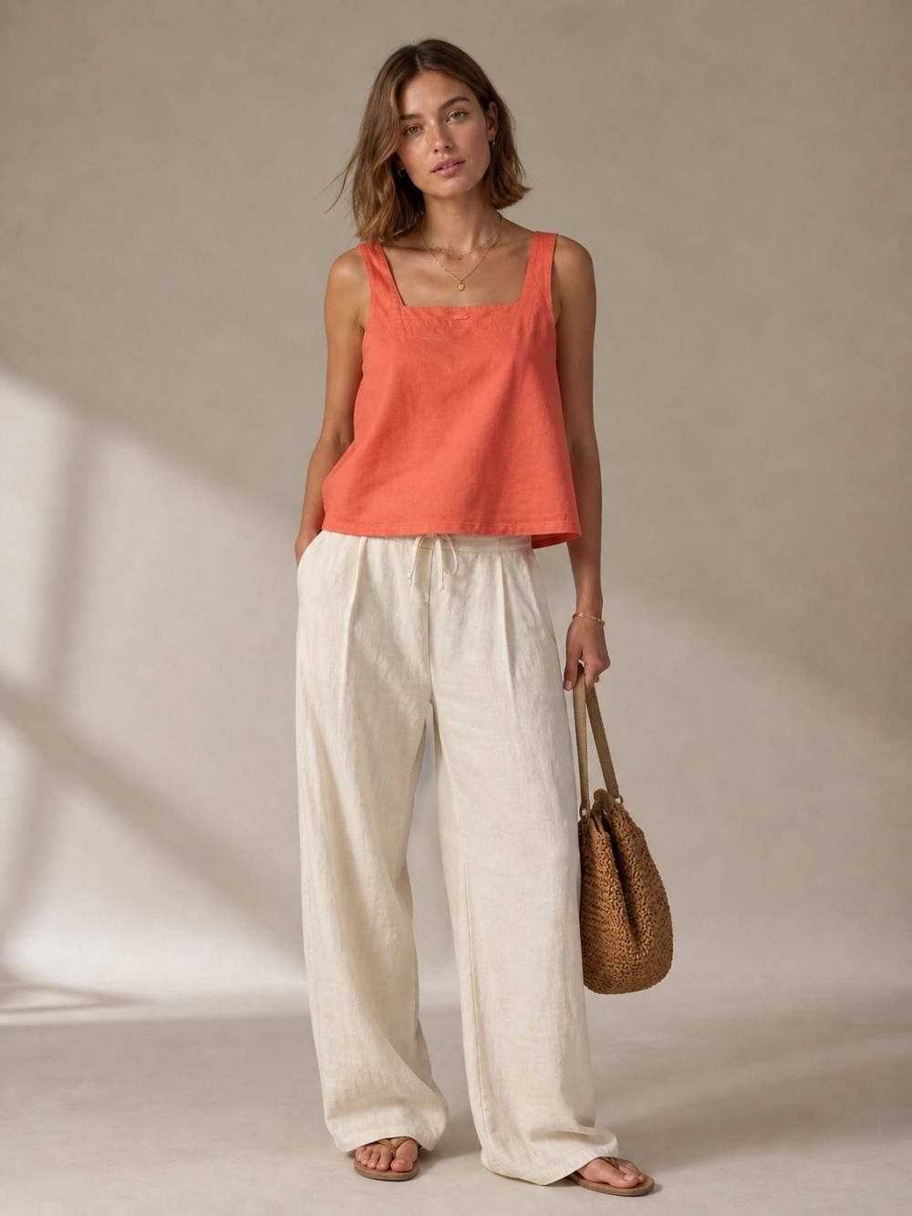 Coral Cotton Square Neck Tank Top Minimalist Clean Girl Basic Relaxed Fit Slevee